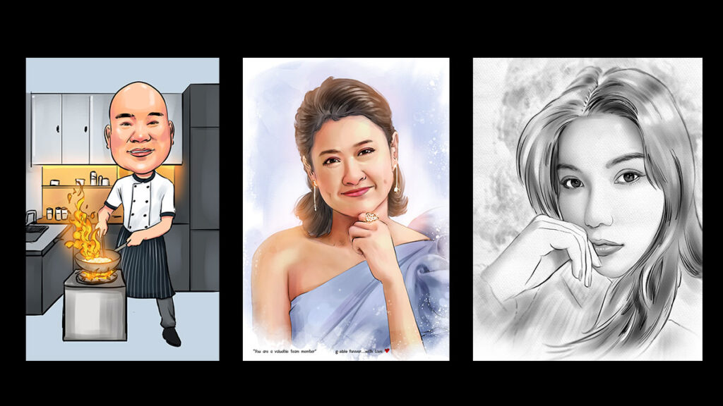 รวมตัวอย่างผลงานวาดการ์ตูนคาแรกเตอร์เชฟ ภาพเหมือนผู้หญิงสีน้ำ และภาพวาดผู้หญิงขาวดำแนวสเก็ตช์ ศิลปะดิจิตอลหลากสไตล์