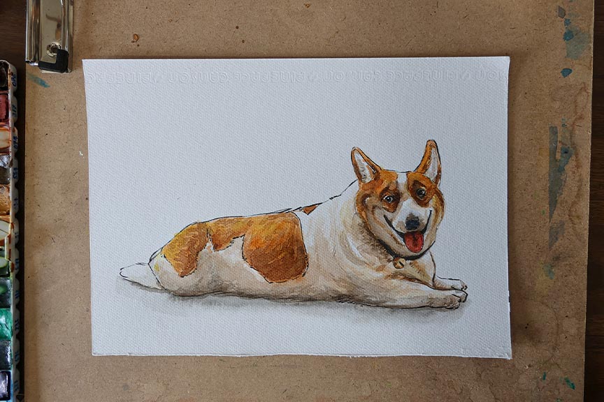 วาดรูปเป็นของขวัญ เหมาะกับโอกาสไหนบ้าง? ภาพวาดสุนัขนอนบนกระดาษ เหมาะสำหรับมอบเป็นของขวัญให้คนรักสัตว์เลี้ยง
